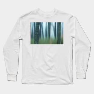 semi blurred trees in forest with vertical lines Long Sleeve T-Shirt